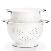 Rorence 3-quart powder-coated steel colander with rust-resistant finish and efficient drainage.