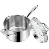 Rorence stainless steel saucepan with pour spout for mess-free draining