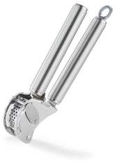 Rösle 12895 garlic press close-up shows durable stainless steel for effortless mincing