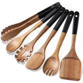 ROSOS wooden spoons cooking 6-piece acacia set shown together for versatile kitchen tasks.