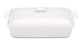 ROSSALLINI stoneware casserole dish with lid in Bianco, ideal for bake-and-serve presentations