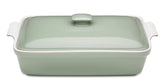 ROSSALLINI stoneware casserole dish with lid in Verde Sage for stylish oven-to-table serving.