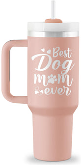 ROSTANTEN dog mom tumbler with handle kept within reach on the go