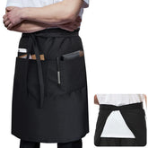 ROTANET long server apron in black with front view and three pockets for quick access.