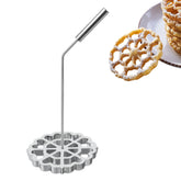 Rotel bunuelos mold with flower design for even frying and crisp rosette cookies.