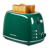 Roter Mond 2-slice toaster front view showcasing compact retro design and versatile slots.