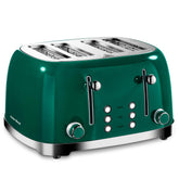 Roter Mond 4-slice toaster in green, front view shows extra-wide slots for bagels and muffins.