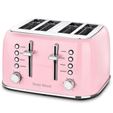 Roter Mond 4-Slice Pink Toaster front view showing extra-wide slots for bagels and thick bread
