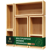 ROYAL CRAFT WOOD 5-piece bamboo drawer organizer set neatly organized in a deep drawer.