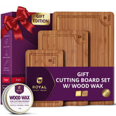ROYAL CRAFT WOOD bamboo cutting board set shown as a complete trio for meal prep and serving.