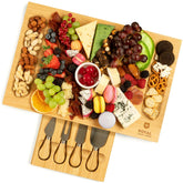 ROYAL CRAFT WOOD premium bamboo charcuterie board set showcases a sleek surface for elegant entertaining.