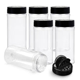 RoyalHouse 6-pack spice jars with black caps for easy, mess-free storage.