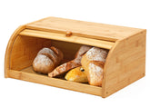 RoyalHouse bamboo roll-top bread box, front view, keeps bread organized and ready.