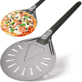 RTT turning pizza peel with 8-inch aluminum round paddle for safe rotation.