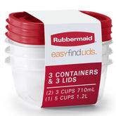 Rubbermaid EasyFindLids 3-cup base keeps cabinets organized with snap-on lids.