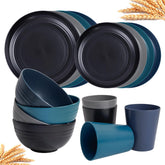 Rubtlamp 16-piece wheat straw dinnerware set displayed for family meals and easy storage