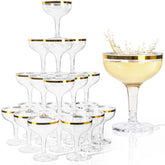 RYTOXILO champagne tower glasses with a gold rim for elegant 50-pack displays.