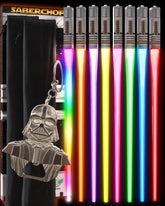 Saber Chops lightsaber chopsticks glow in red and blue for fun dining.
