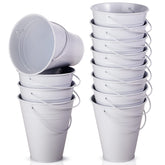 Sadnyy 12-pack metal buckets with handles in galvanized finish for versatile party decor.