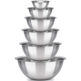 Sagler 6-piece mixing bowl set with polished mirror finish for prep and serving.
