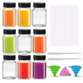 SAIAOKJ 9-pack 2oz glass bottles with leakproof lids for portable drinks.