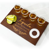 SAIAOKJ tequila shot board wooden tray with four cup holes for easy party serving.