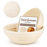 Saint Germain Bakery premium round banneton exterior in natural rattan for even shaping