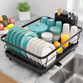Sakugi dish drying rack on counter shows compact design for tidy kitchens