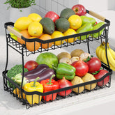 Sakugi 2-tier fruit basket with banana hanger keeps bananas fresh and organized.