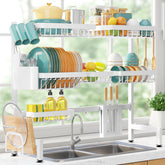 Sakugi over-the-sink 3-tier dish rack with direct sink drainage keeps counters tidy.