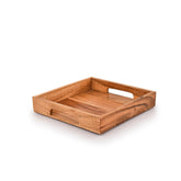 Samhita acacia tray with handles for easy meal transport.