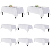 Sancua white rectangle tablecloth on a 6-foot table, eight-pack ready for events.