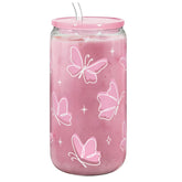 SANDJEST Butterfly 16oz tumbler with acrylic lid and straw for on-the-go sipping.