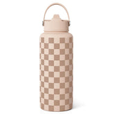 SANDJEST checkerboard bottle 32oz beige in durable stainless steel for everyday hydration