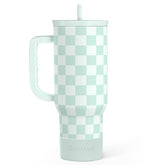 SANDJEST mint checker tumbler with handle for on-the-go hydration.
