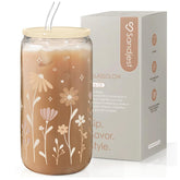 SANDJEST Flower Glass Can lid-straw assembly for easy on-the-go sipping