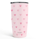 SANDJEST Heart Tumbler front view in pink, insulated to keep drinks cold