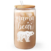 SANDJEST Mama Bear 16oz tumbler with bamboo lid for daily use.
