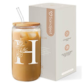 SANDJEST monogram H glass cup with 16oz capacity for stylish sipping