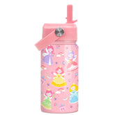 SANDJEST Princess water bottle with straw lid for kids, easy hydration on the go.
