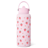 SANDJEST strawberry 32oz bottle—front view for on-the-go hydration.