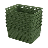 Sandmovie plastic weave basket for kitchen green, six-pack, ideal for pantry organization.