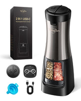 Sangcon 2-in-1 salt and pepper grinder with USB-C recharge for on-the-go seasoning.