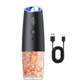 Sangcon Gravity electric salt and pepper grinder with LED light for precise seasoning.