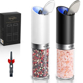 Sangcon gravity grinder with clear bin for quick spice selection during cooking