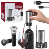 Saraudy rechargeable wine aerator on base ready to pour and aerate for enhanced aroma.
