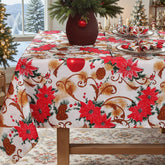 SASTYBALE Christmas tablecloth with poinsettia-pinecone design for festive dining.