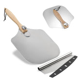 SAVVY KITCHEN AND HOME pizza peel with foldable handle for compact storage and easy transfer.