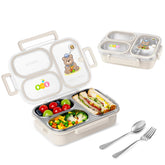 SAYAPE beige bento box front view highlighting its compact 3-compartment design.