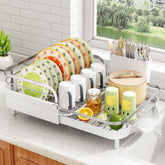 SayZH Dish Drying Rack extended to fit larger counters, showcasing expandable design for extra dishes